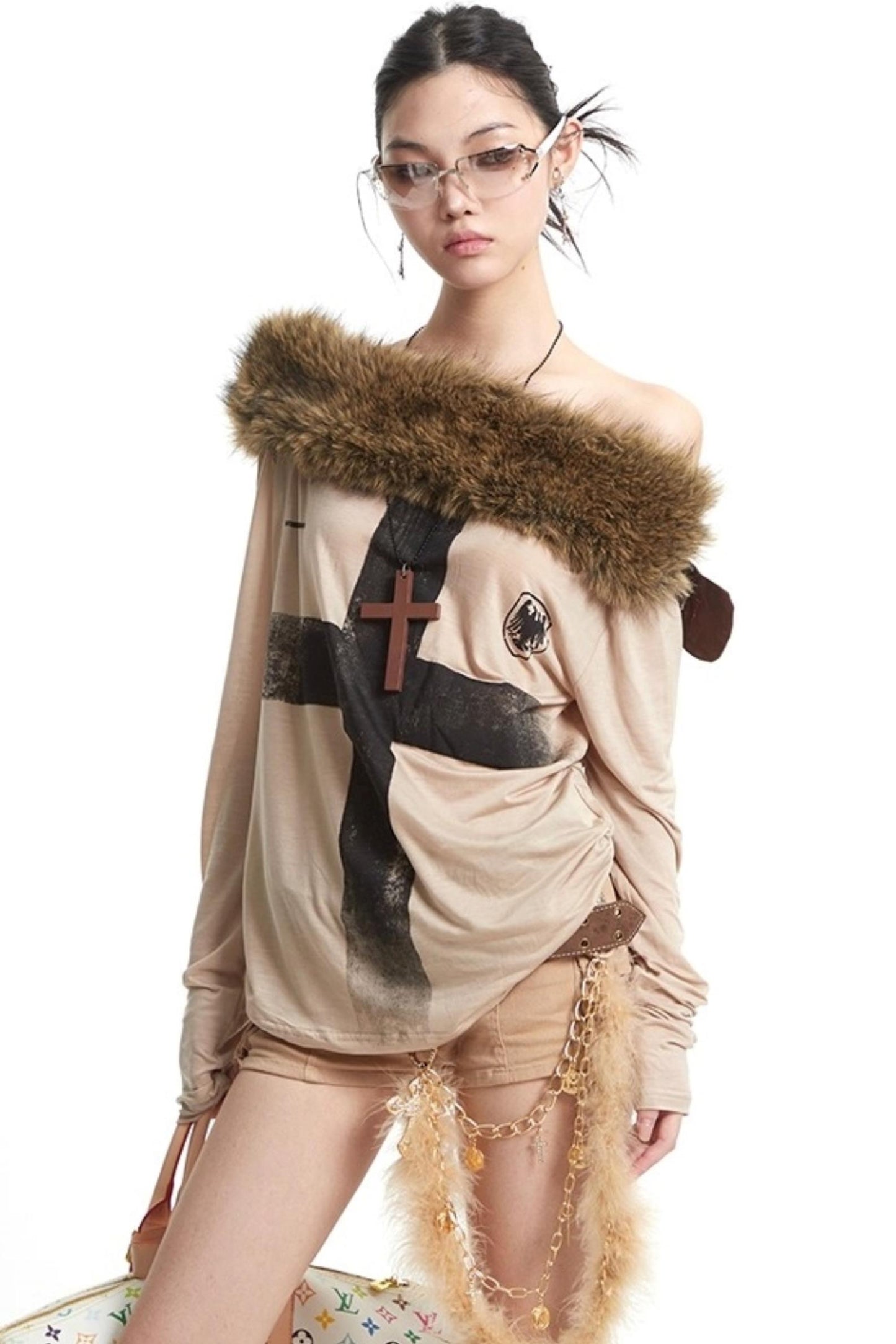 Cross Print Long Sleeve T-Shirt