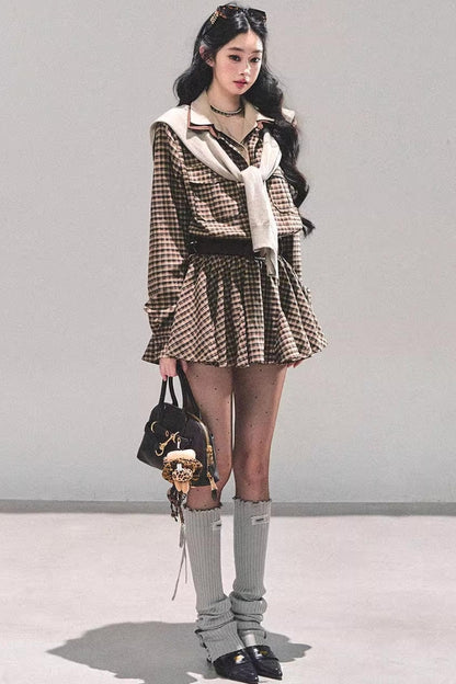 Plaid Two-Piece Winter Dress Set-Up