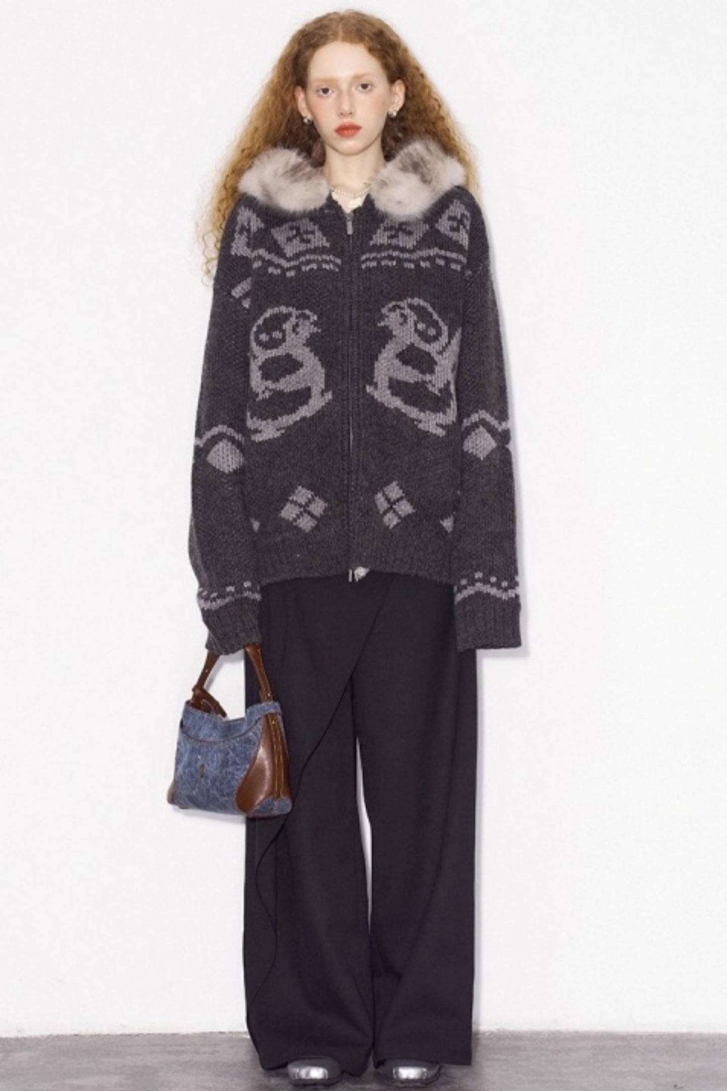 Detachable Fur Collar Knitted Cardigan