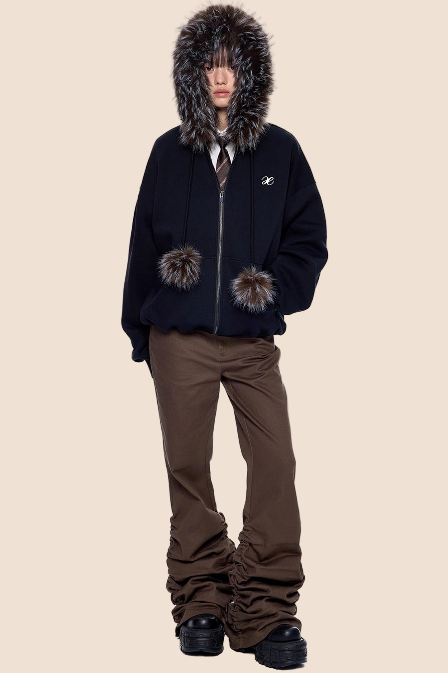 Hooded Embroidered Fleece Cardigan