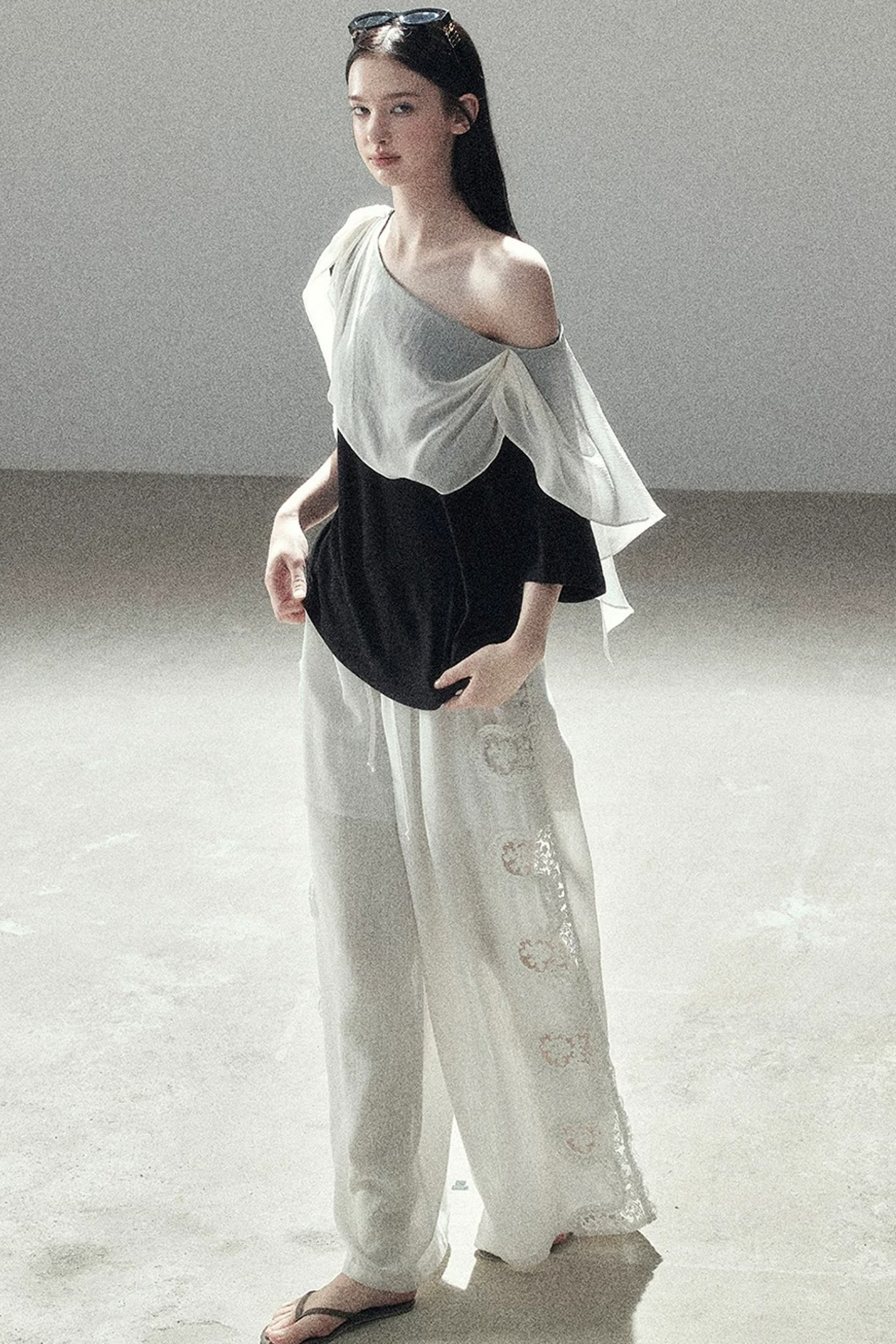 Black and White Off-Shoulder Top