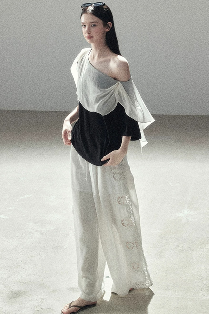 Black and White Off-Shoulder Top
