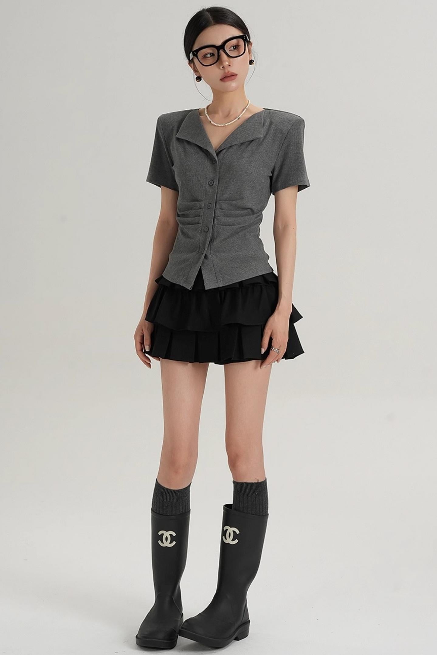 Pleated V-Neck Blouse