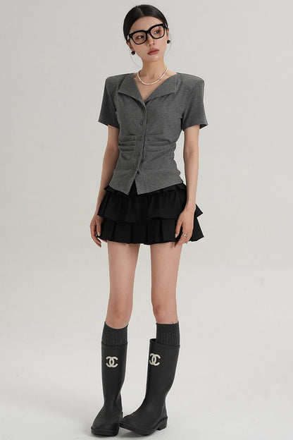 Pleated V-Neck Blouse