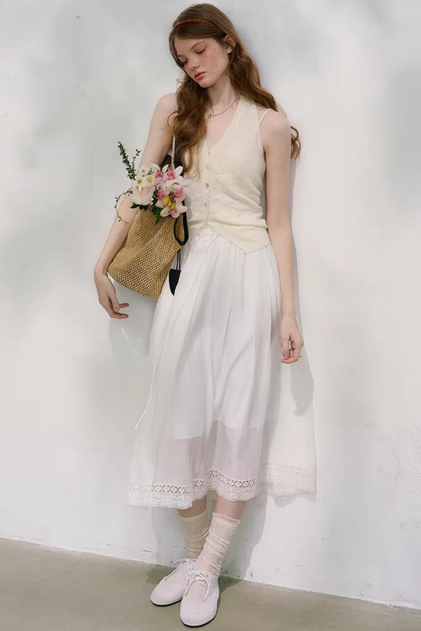 Cotton Lace Plaid Skirt