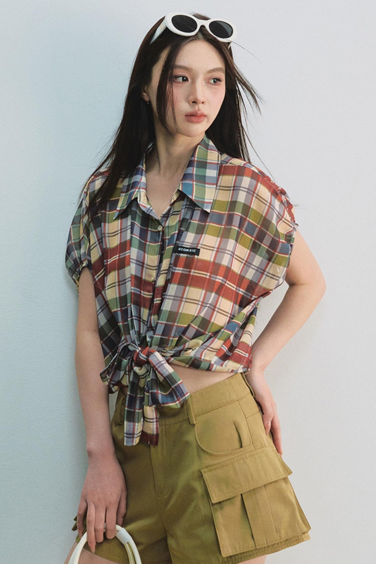 Plaid Tie Top & Midi Skirt Set-Up