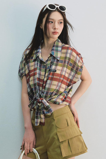 Plaid Tie Top & Midi Skirt Set-Up