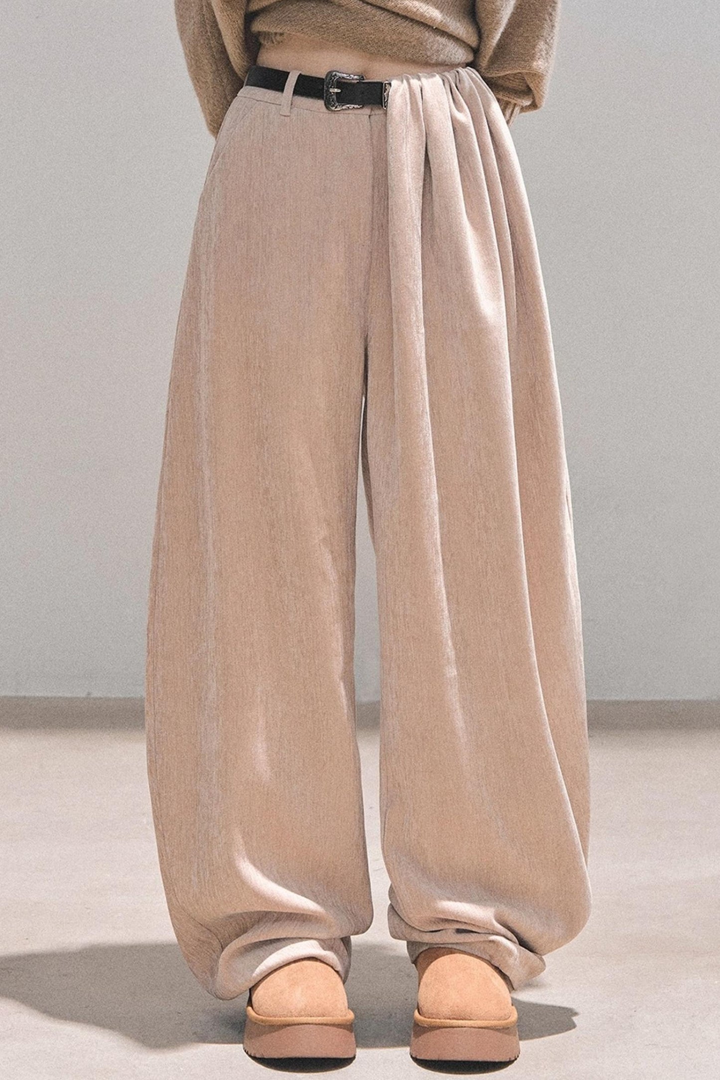 Fleece-Lined Wide-Leg Pants