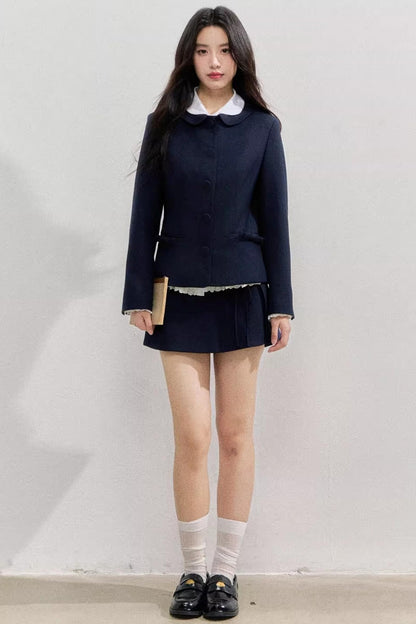 Twilight Blue Vintage Doll Collar Suit Skirt Set-Up