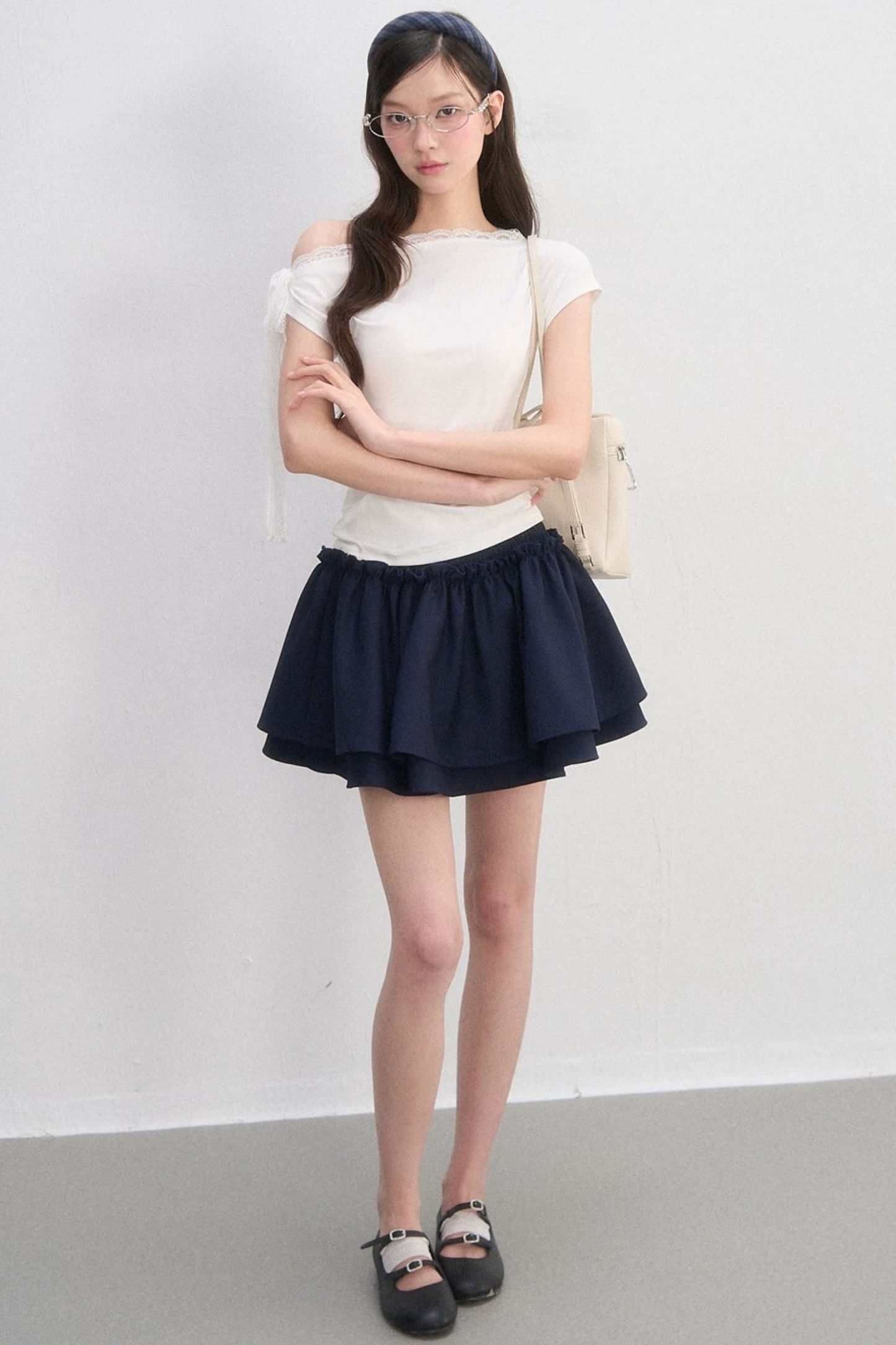 Off-Shoulder Lace-Up Blouse