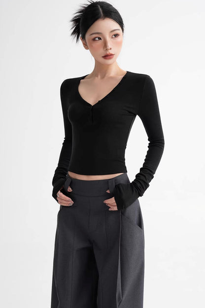 Wool Ruched Sleeve Top
