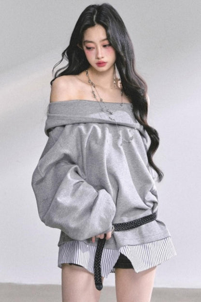 One Shoulder Grayscale Sweatshirt Dress