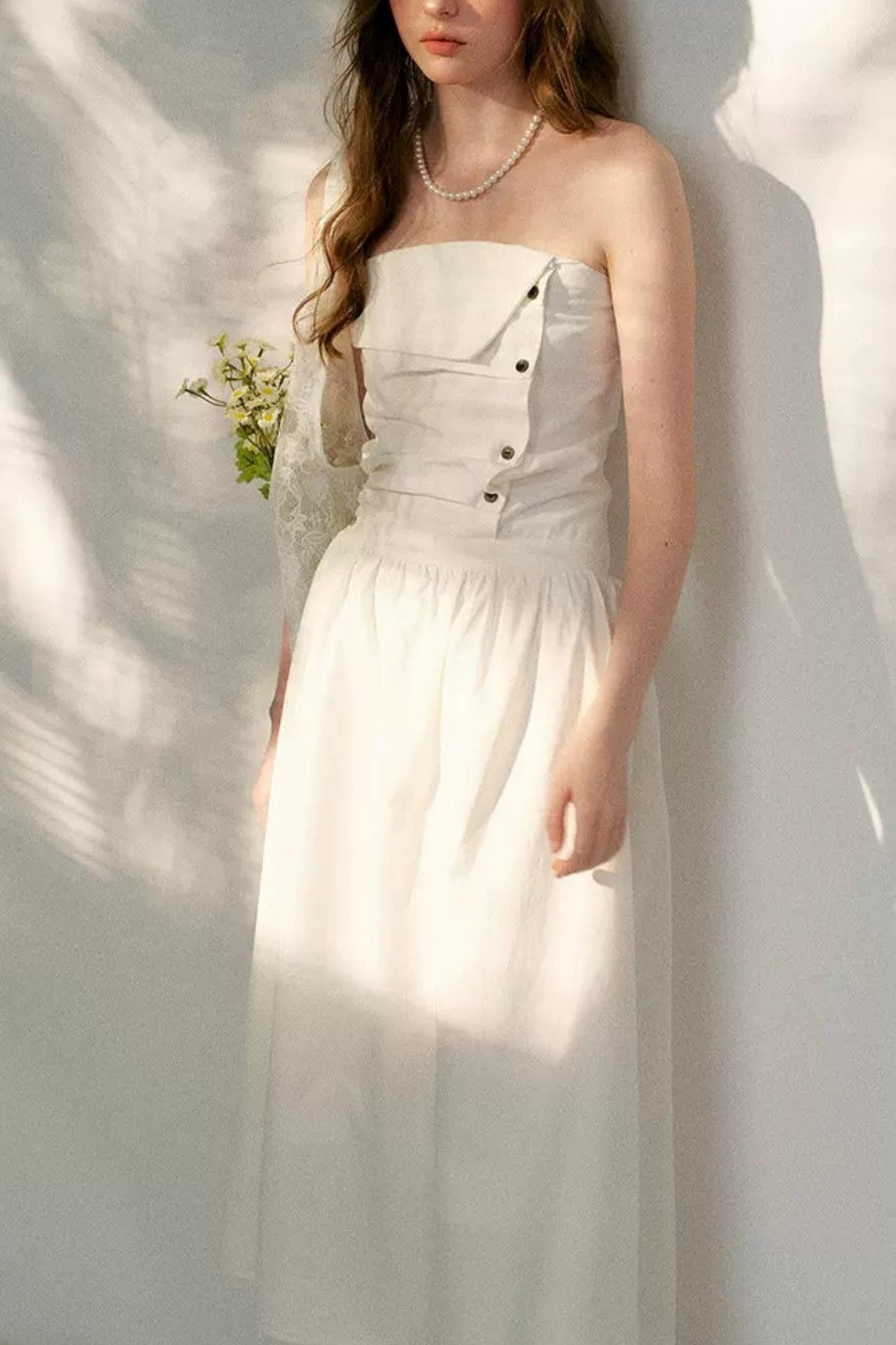 French Strapless Pleated A-Line Dress