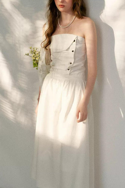 French Strapless Pleated A-Line Dress