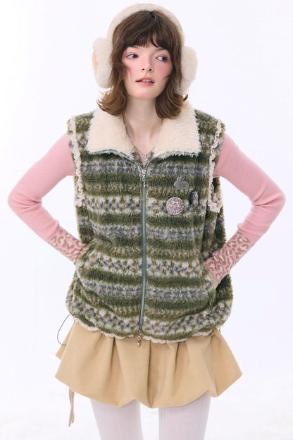 Retro Fair Isle Fleece Vest Jacket