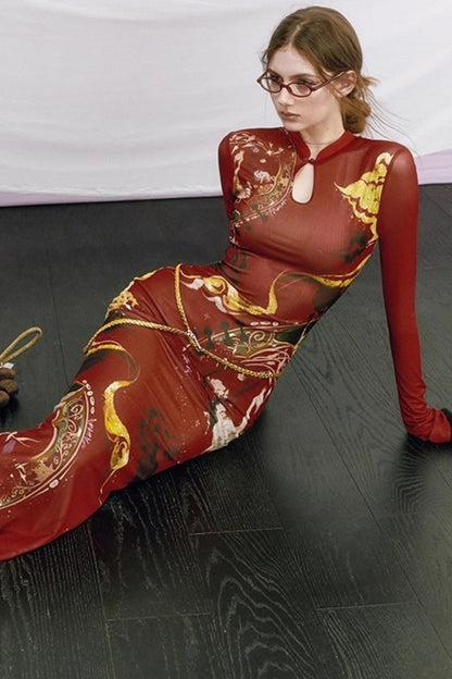 Hand-Painted Cheongsam Fishtail Dress