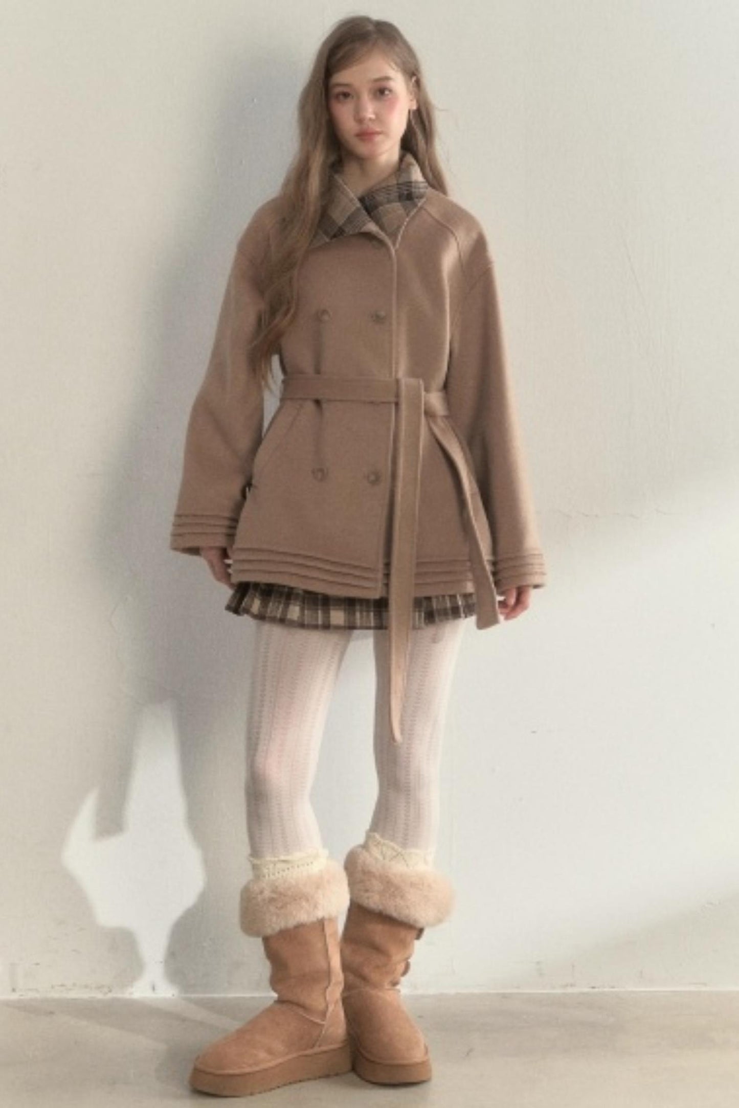 Plaid Double-Breasted Wool Coat