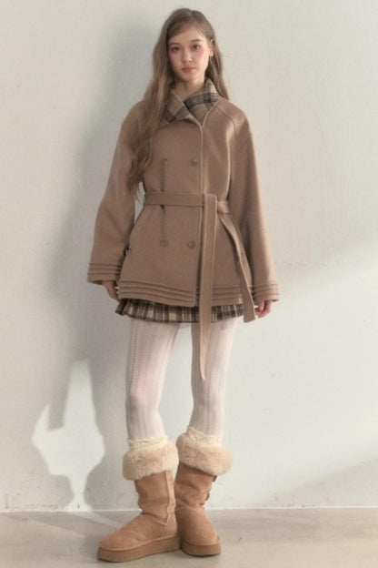 Plaid Double-Breasted Wool Coat