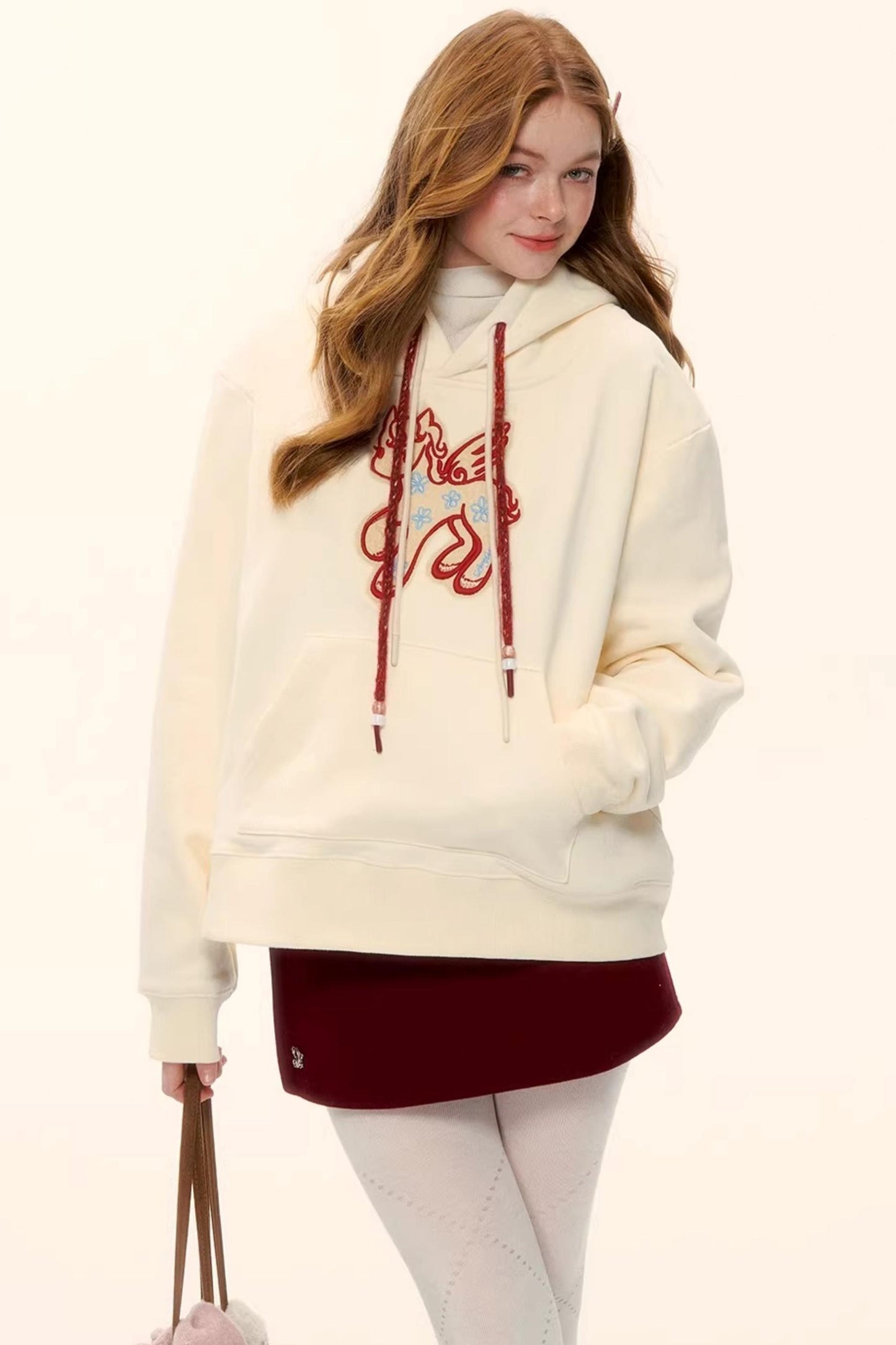 Embroidered Fleece-Lined Hoodie Sweater