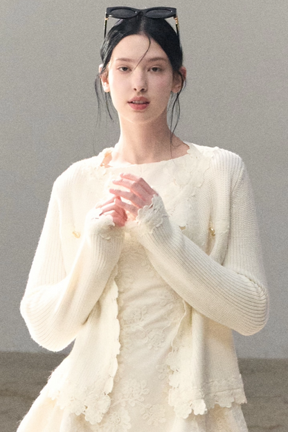 Wool Blend Embossed Floral Dress