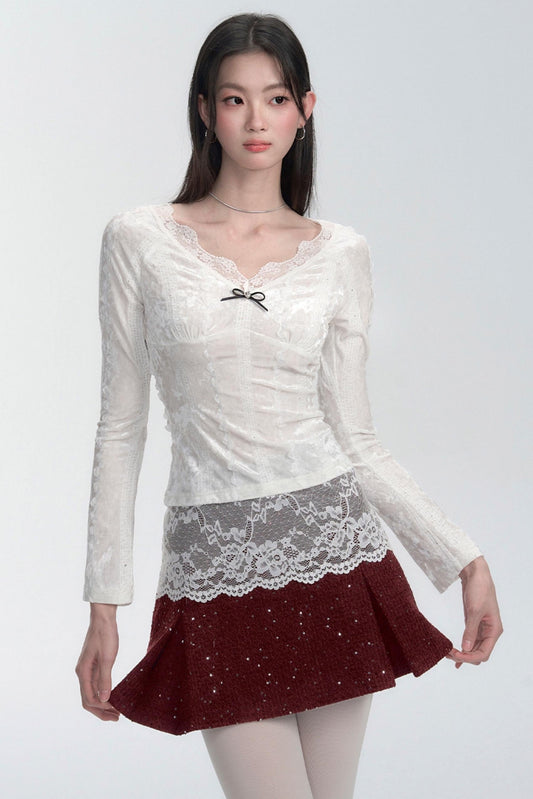 Festive Diamond Trim Shirt With Skirt Set-Up