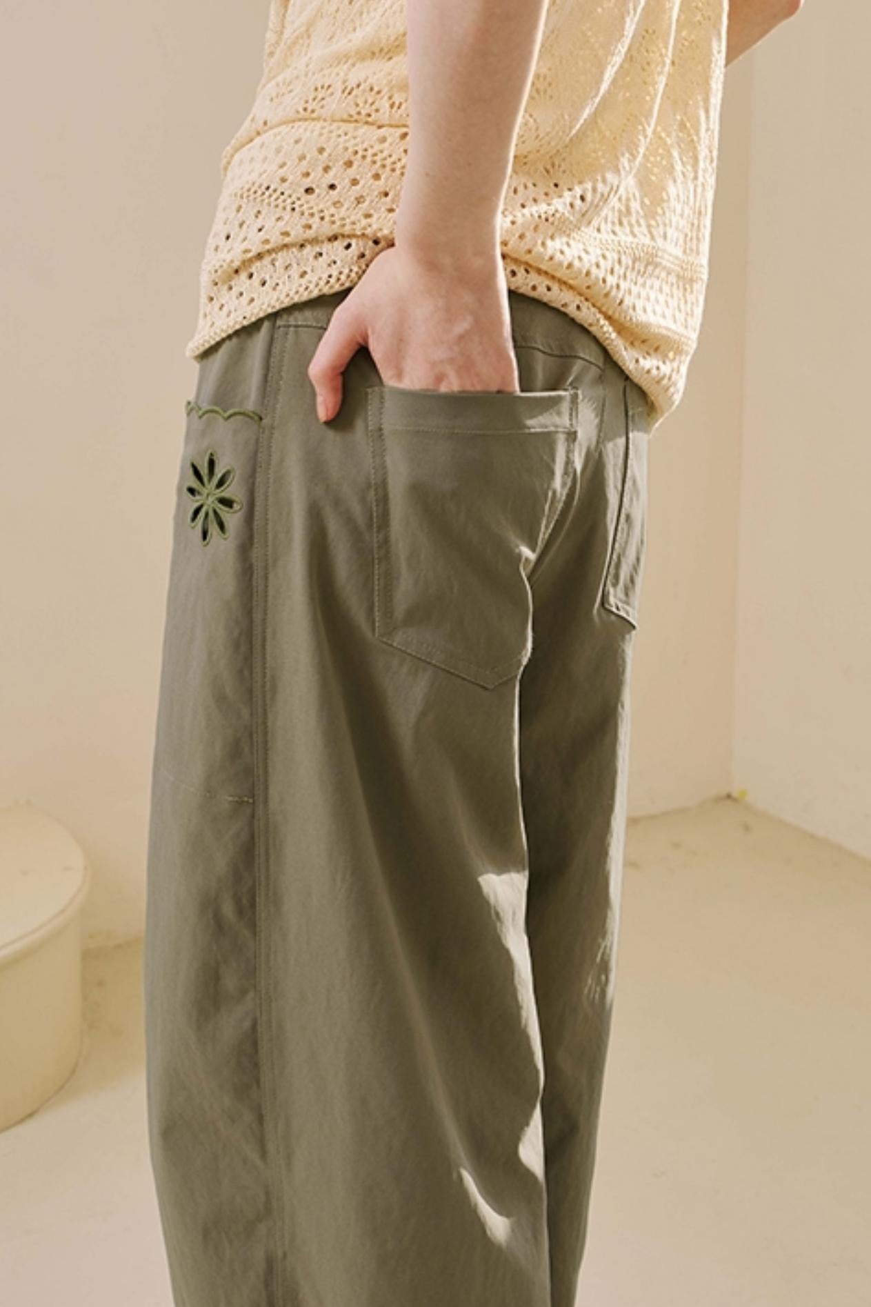 Embroidered Denim Scimitar Pants