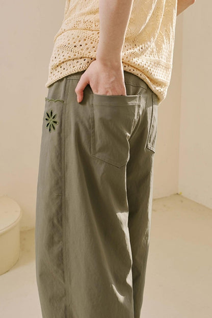 Embroidered Denim Scimitar Pants