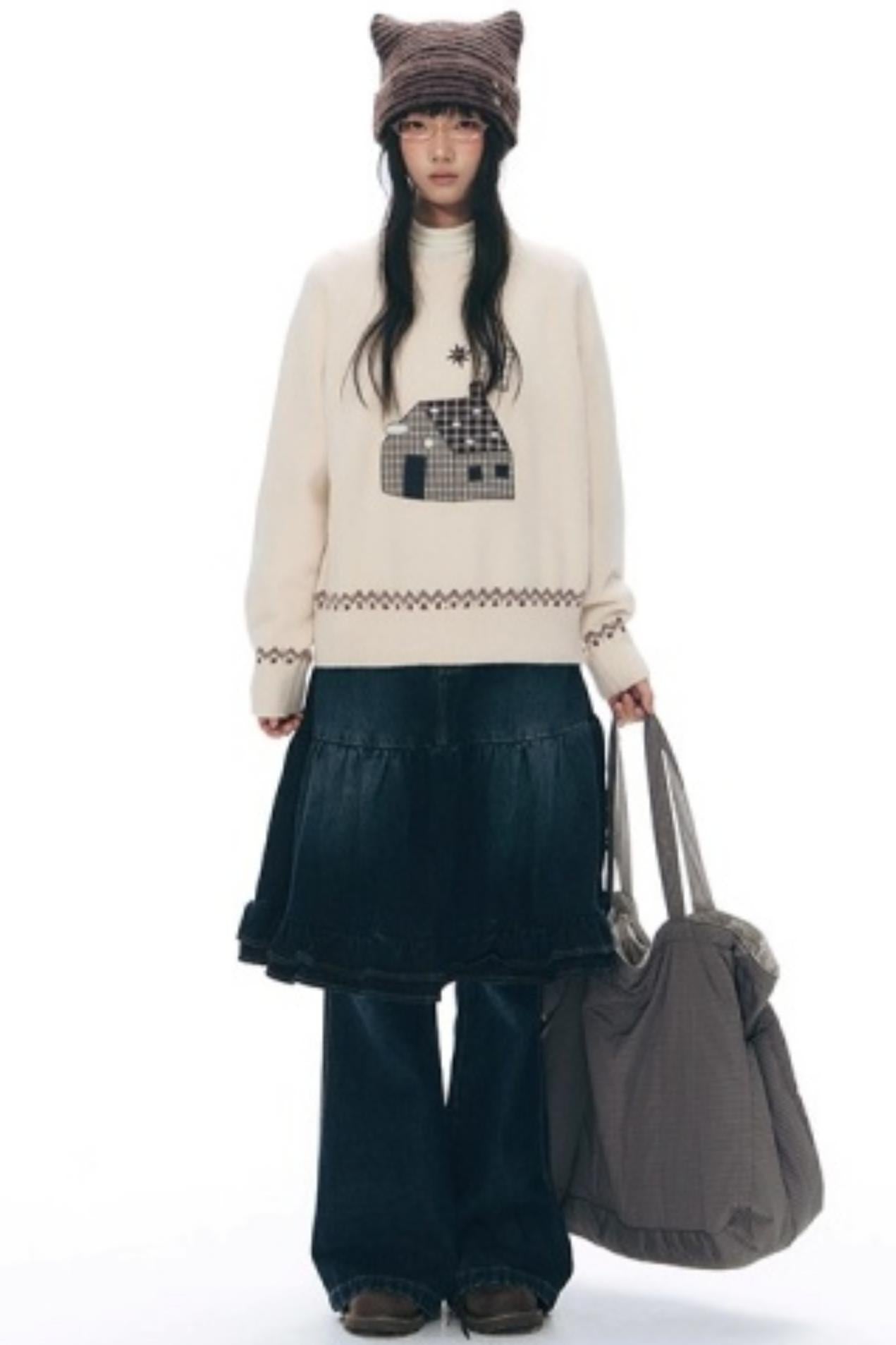 Color Block Embroidery Sweater