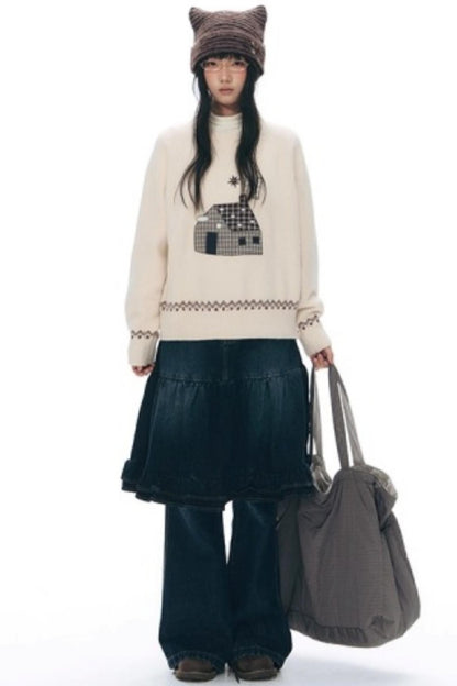 Color Block Embroidery Sweater