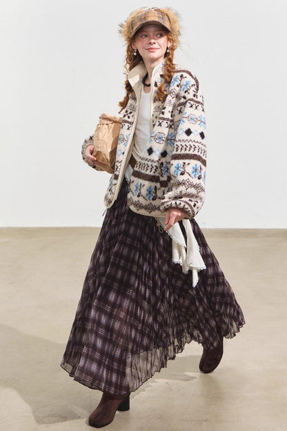 Fleece Jacquard Stand-Up Collar Coat