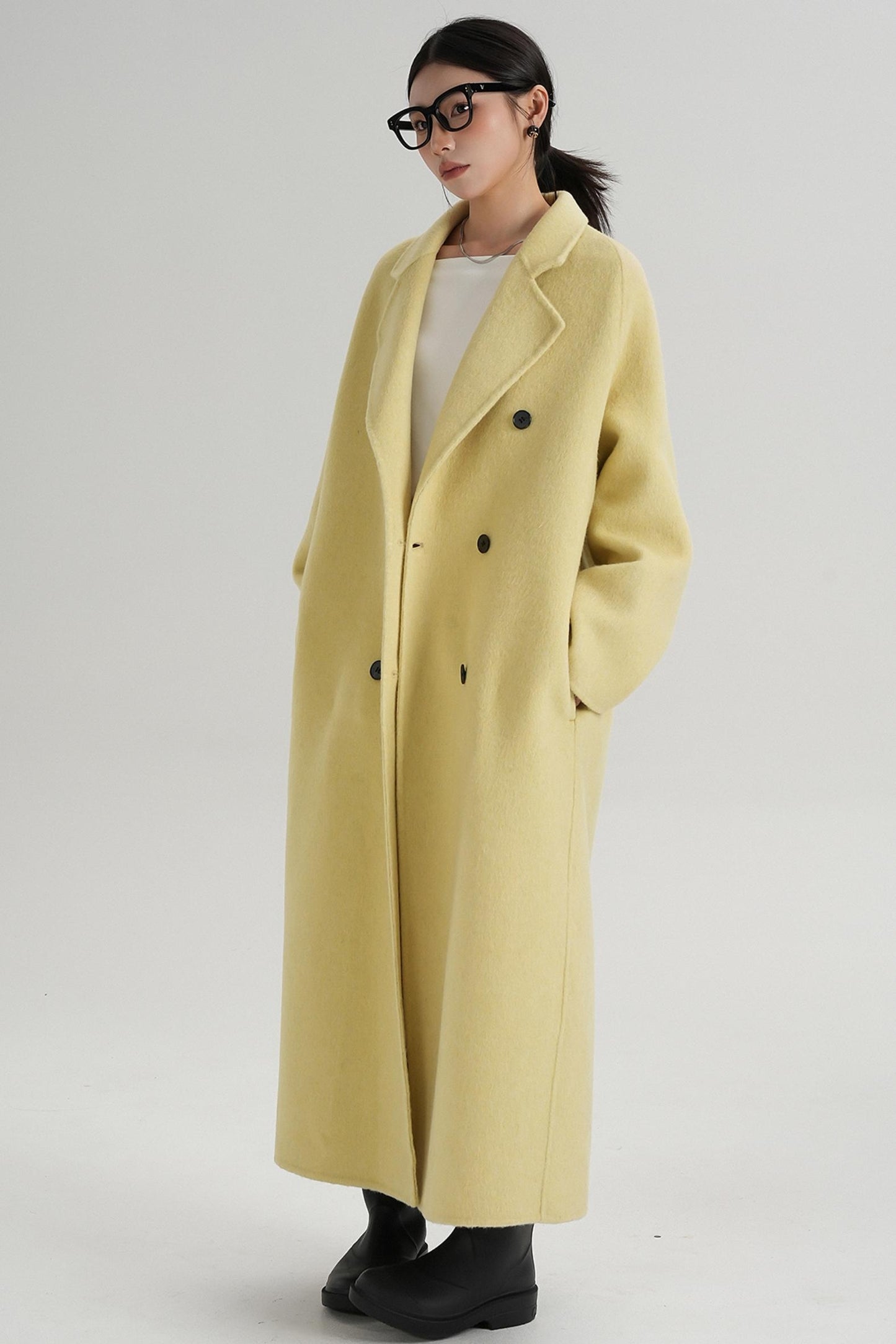 With Suit Collar Long Woolen Coat