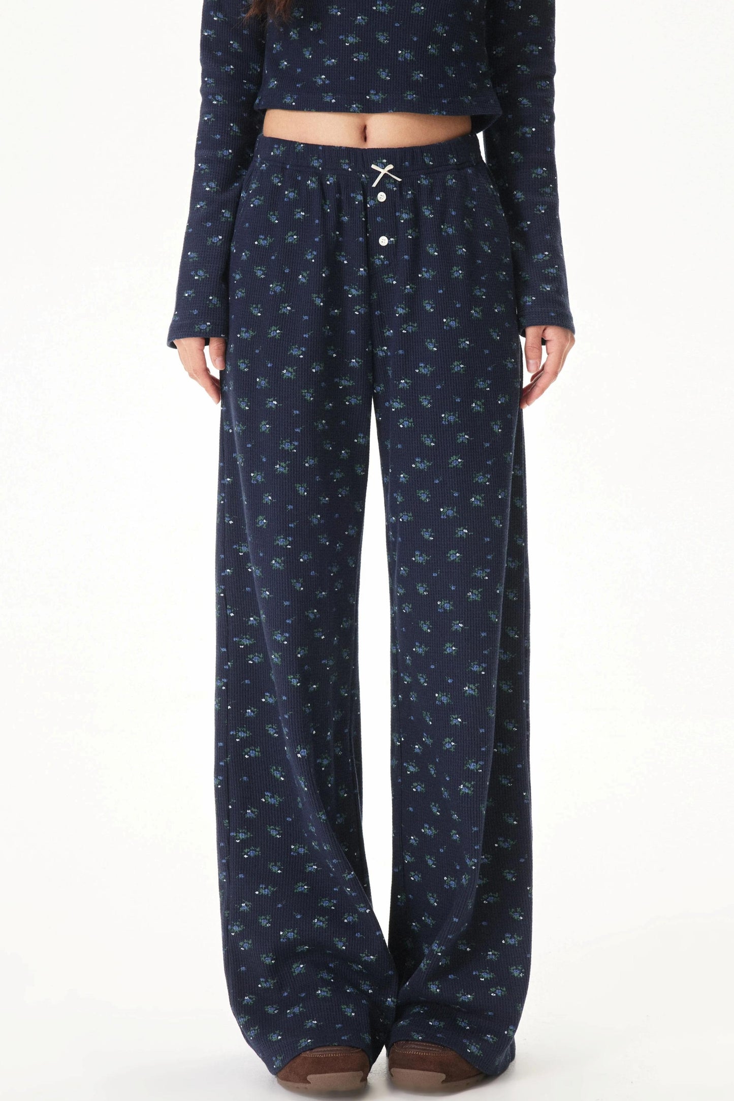 Floral Placket Blouse and Pants Set-Up