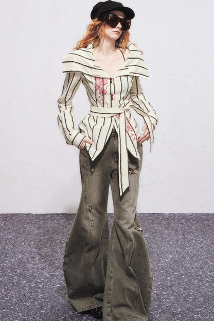 Embroidered Slim Striped Shirt