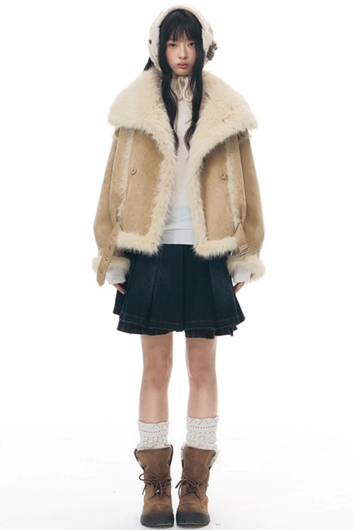Lapel Shearling Suede Coat
