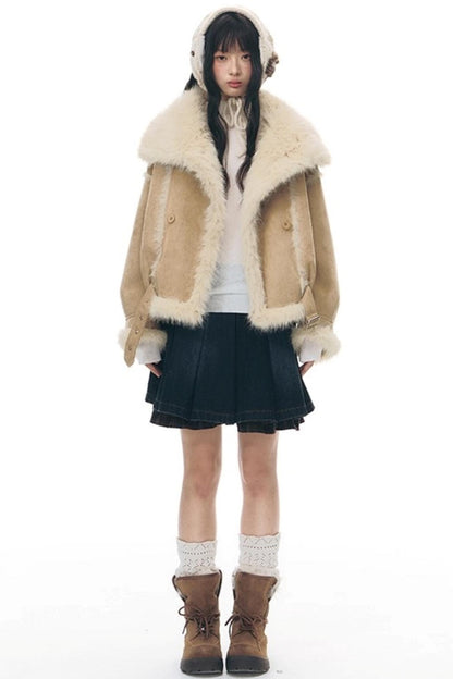 Lapel Shearling Suede Coat