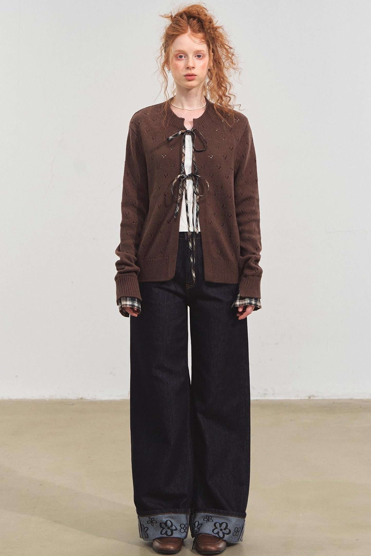 Vintage Check Lace-Up Cardigan