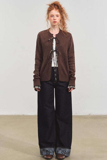 Vintage Check Lace-Up Cardigan