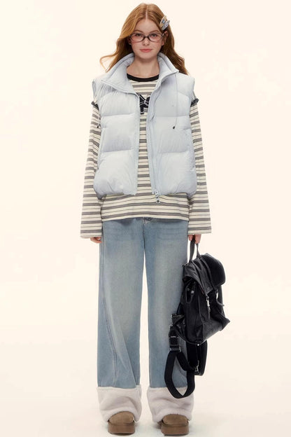 Fleece-Lined Wool Spliced Jeans