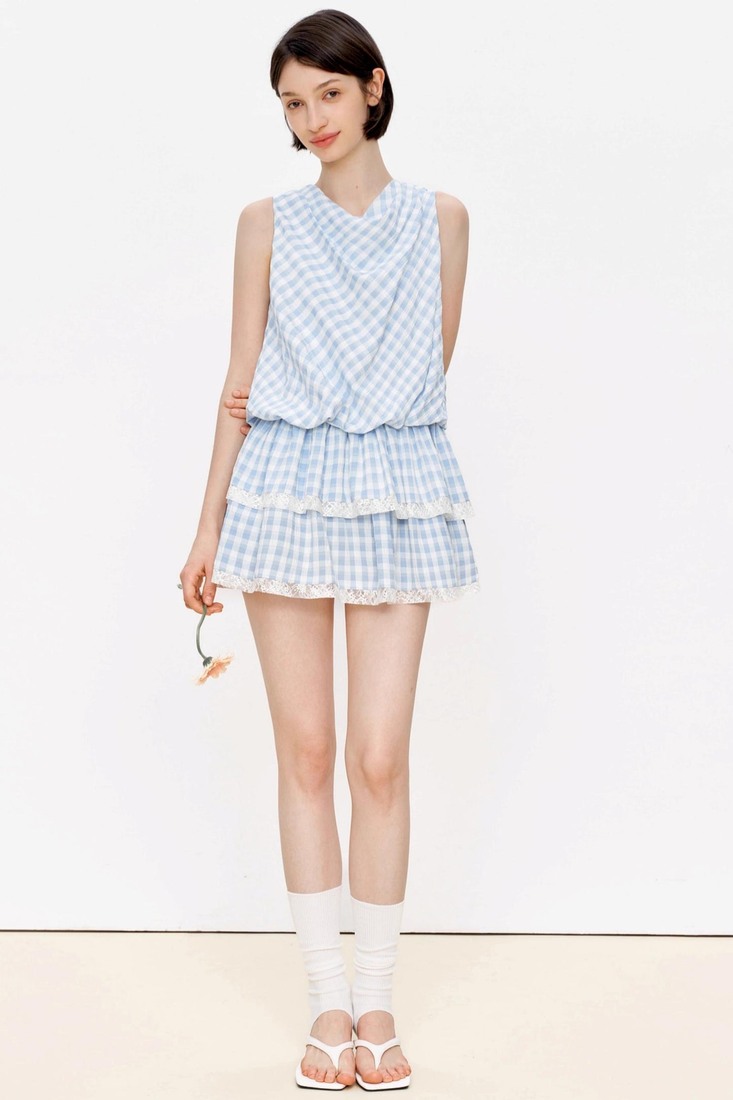 Blue Plaid Lace A-Line Dress