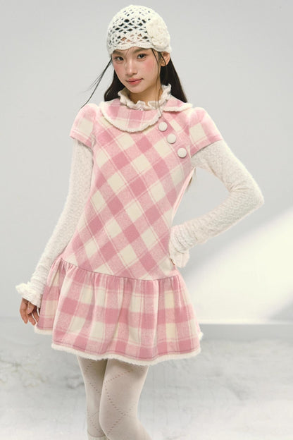 Christmas Doll Collar Tweed Dress Set-Up