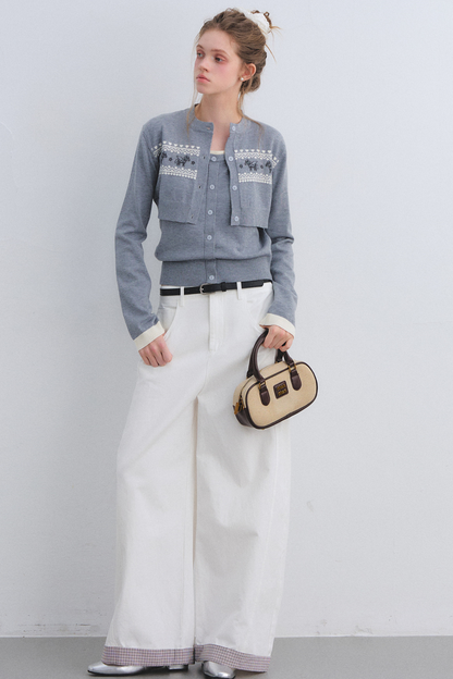 Gray Wool Knit Cardigan Set