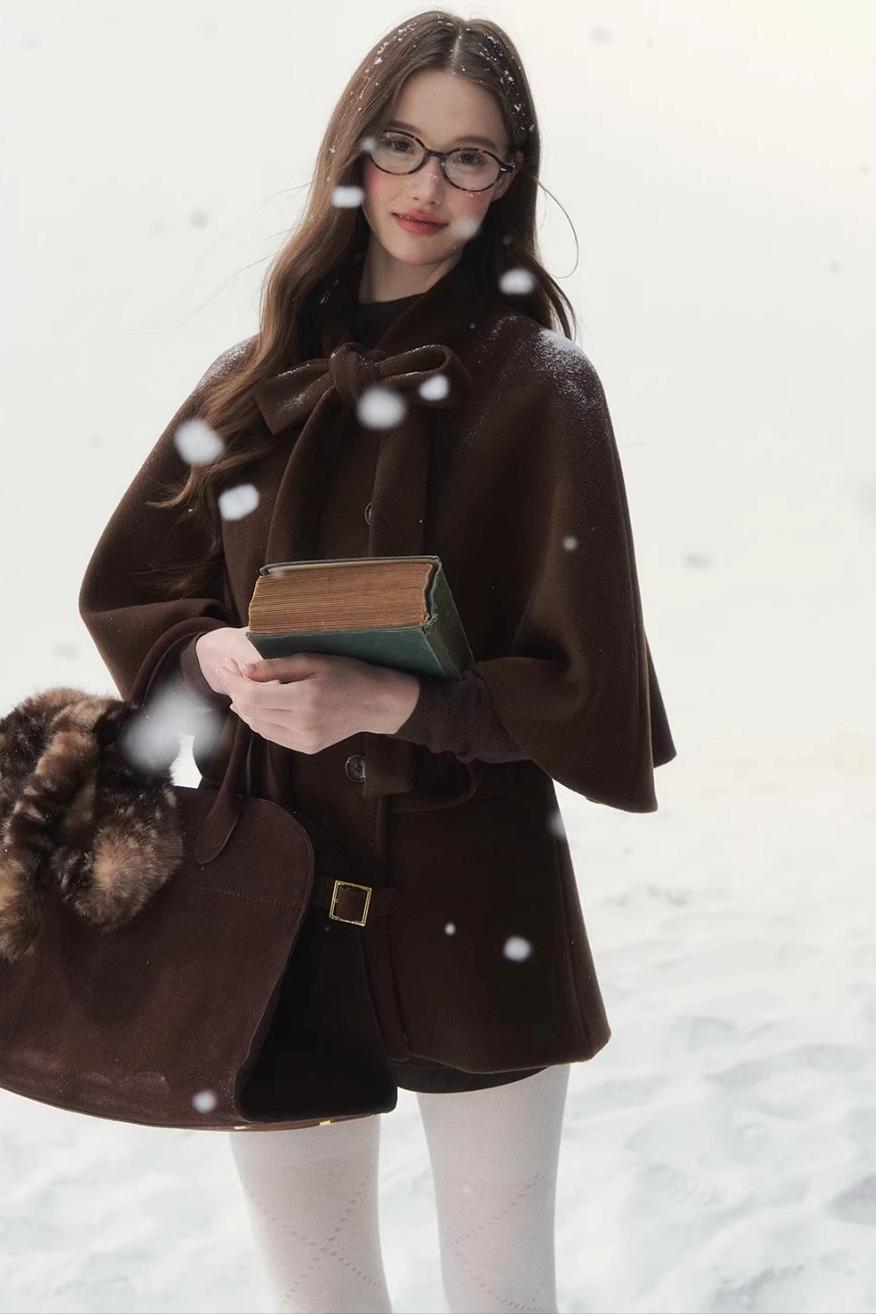 Cocoa Double-Breasted Cape Coat