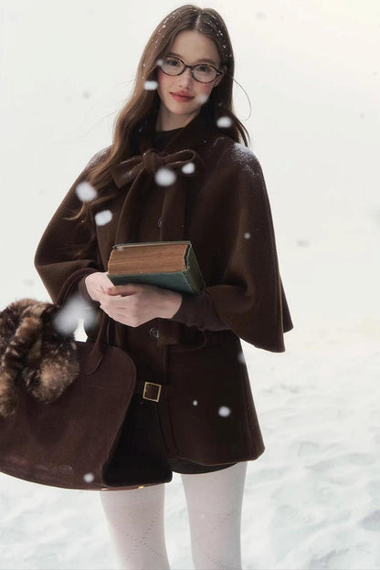 Cocoa Double-Breasted Cape Coat