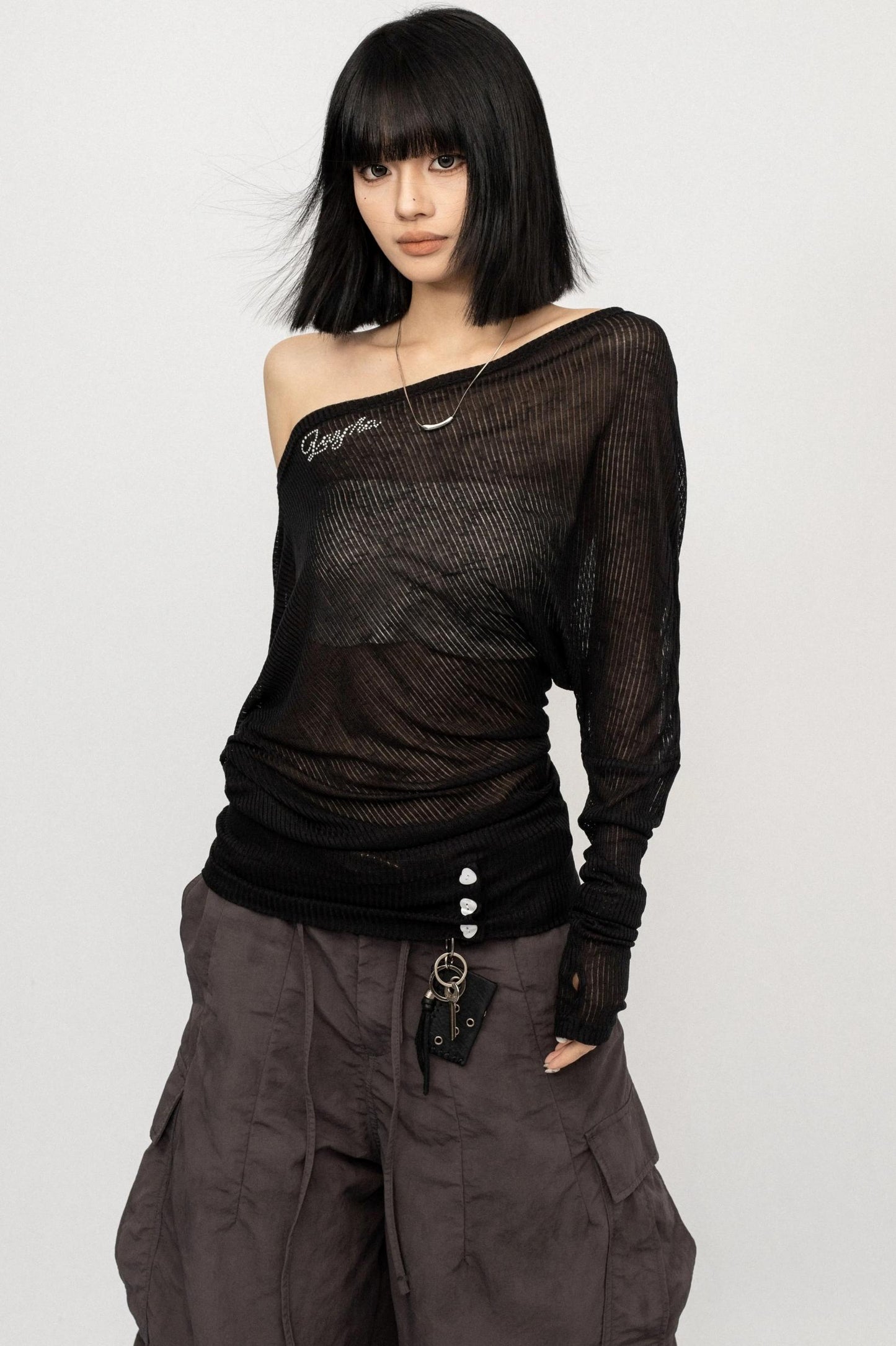 Slanted Shoulder Black Top