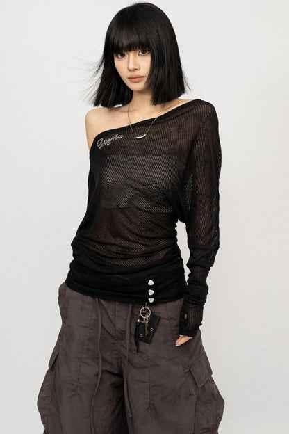 Slanted Shoulder Black Top
