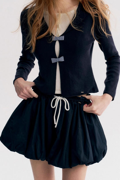 Contrasting Pleated Puffy Skirt