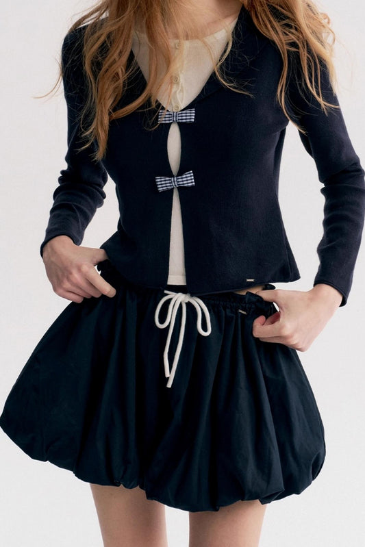 Contrasting Pleated Puffy Skirt