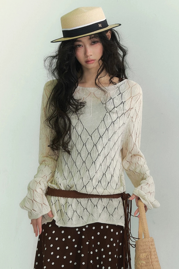 Japanese Paper Yarn Lattice Sweater