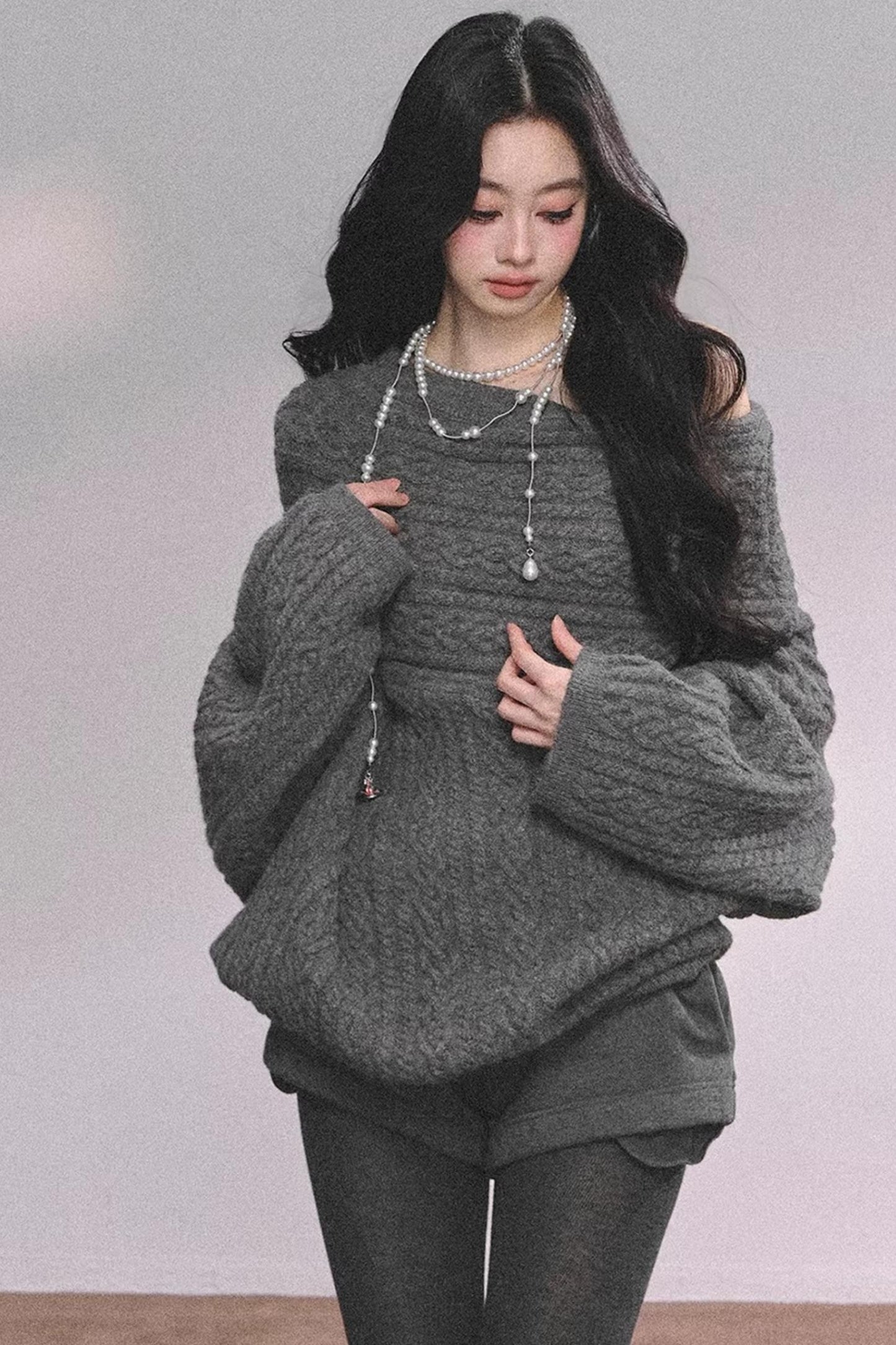 American Off-Shoulder Cable Sweater