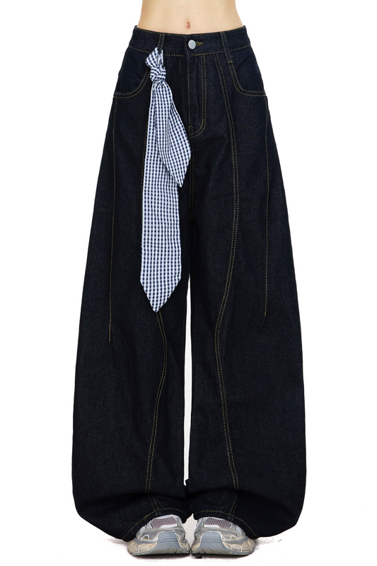 Ribbon Design Denim Pants
